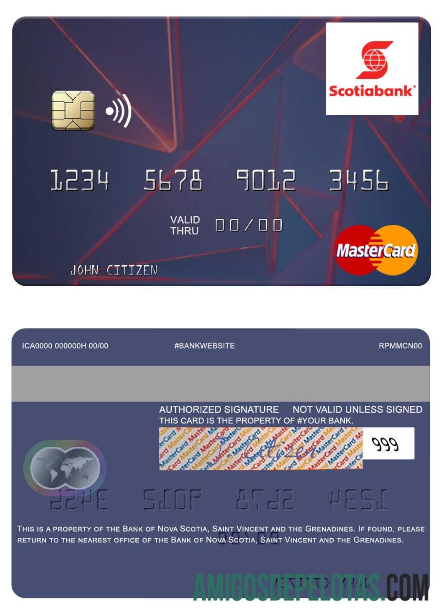 São Vicente e Granadinas Bank Of Nova Scotia Mastercard amostra